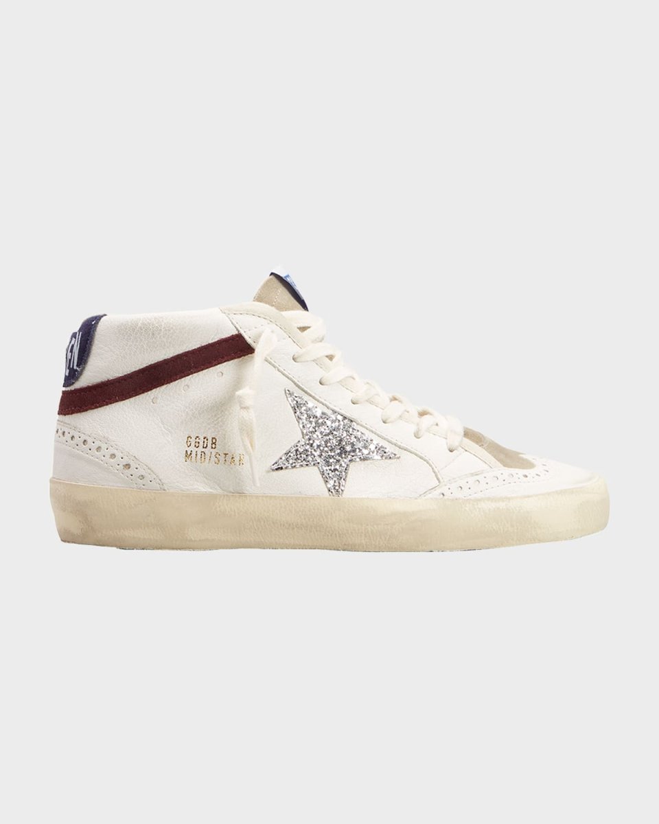Mid Star Leather Glitter Wing-Tip Sneakers